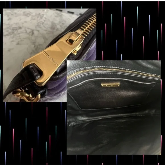 Rare Miu Miu Purple and Black Large Quilted Leather and Tweed clutch. - Picture 5 of 5